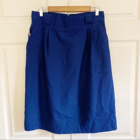 NWT Vintage Pleated Blue Knee Length Skirt - Picture 7 of 7